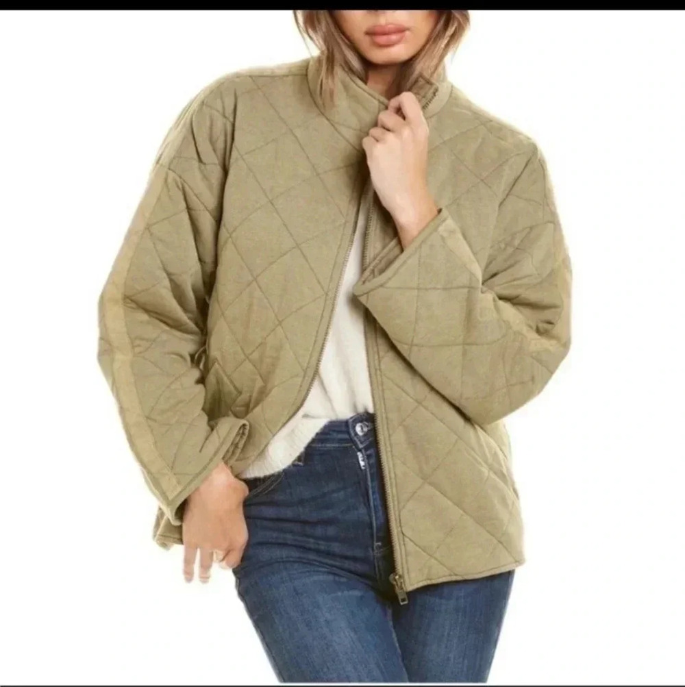 Bagatelle Collection Tan/Brown/Green Quilted Dolman Sleeve Full Zip Jacket(L)